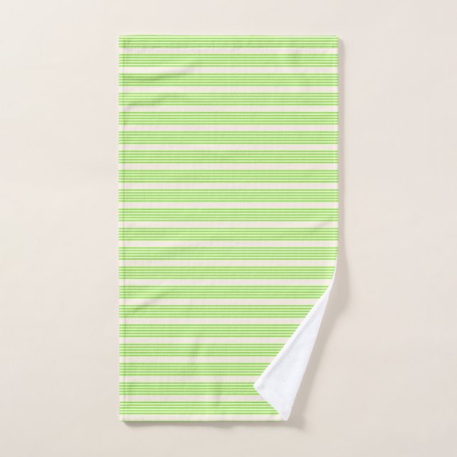 Lime green and beige five stripes pattern hand towel  (Hand Towel)