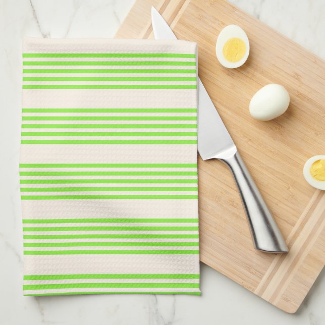 Lime green and beige five stripes pattern kitchen towel (Quarter Fold)