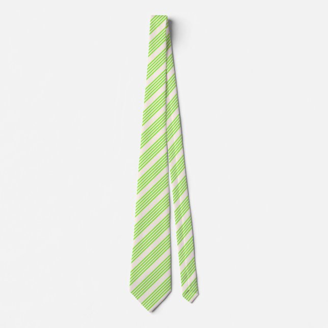 Lime green and beige five stripes pattern neck tie (Front)