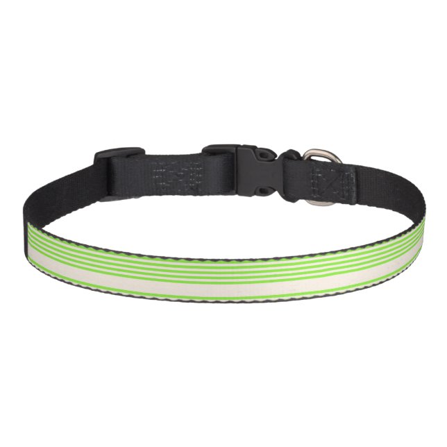 Lime green and beige five stripes pattern pet collar (Front)