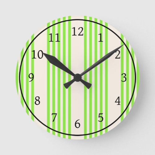 Lime green and beige five stripes pattern round clock