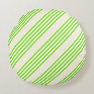 Lime green and beige five stripes pattern round pillow