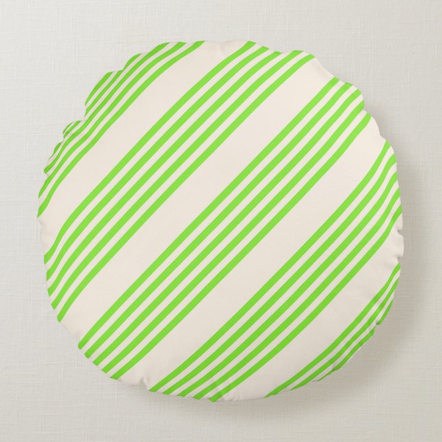 Lime green and beige five stripes pattern round pillow (Front)