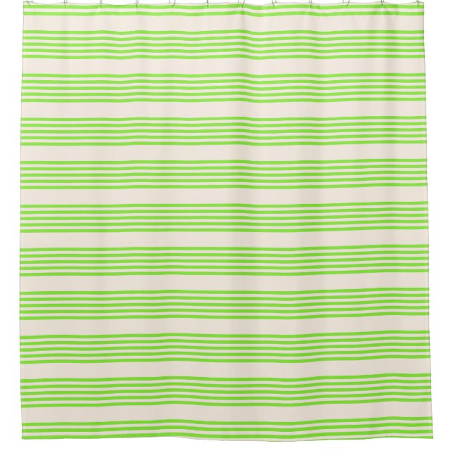 Lime green and beige five stripes pattern shower curtain (Front)
