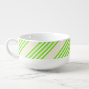 Lime green and beige five stripes pattern soup mug