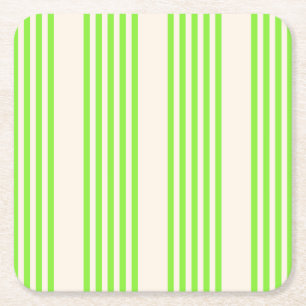 Lime green and beige five stripes pattern square paper coaster