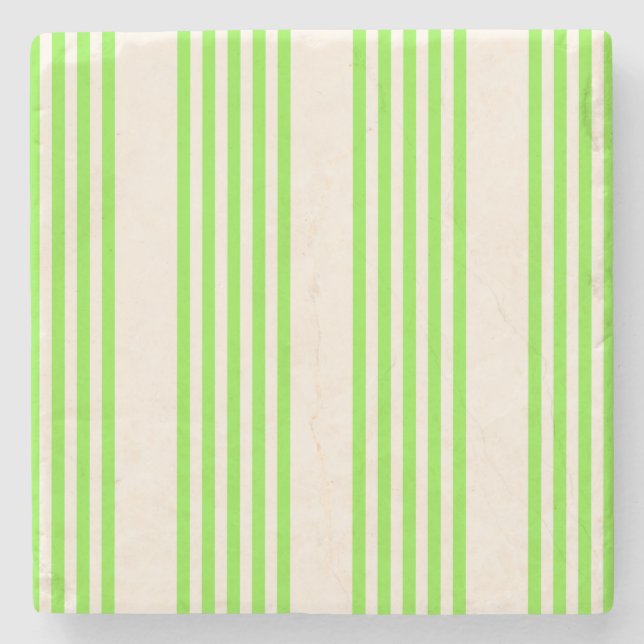 Lime green and beige five stripes pattern stone coaster (Front)