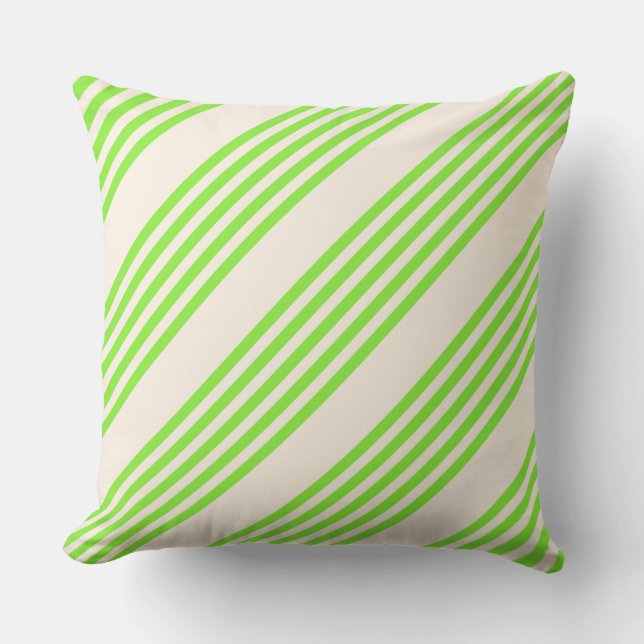 Lime green and beige five stripes pattern throw pillow (Front)