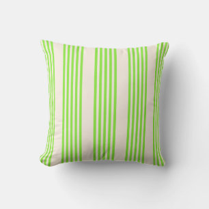 Lime green and beige five stripes pattern throw pillow