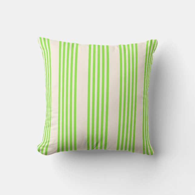 Lime green and beige five stripes pattern throw pillow (Front)