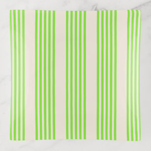 Lime green and beige five stripes pattern trinket tray