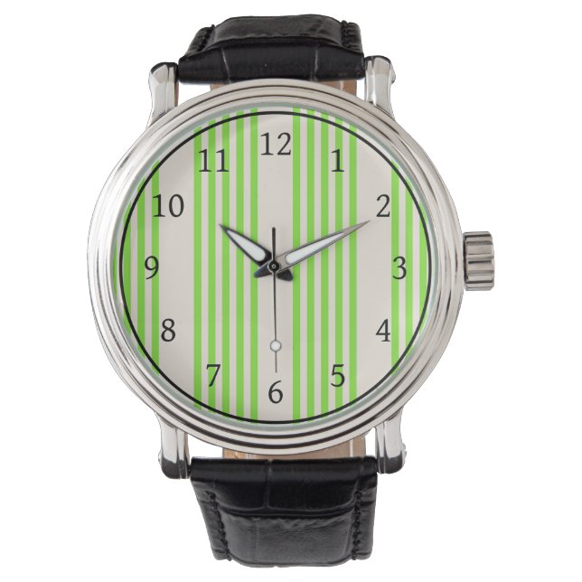 Lime green and beige five stripes pattern watch (Front)