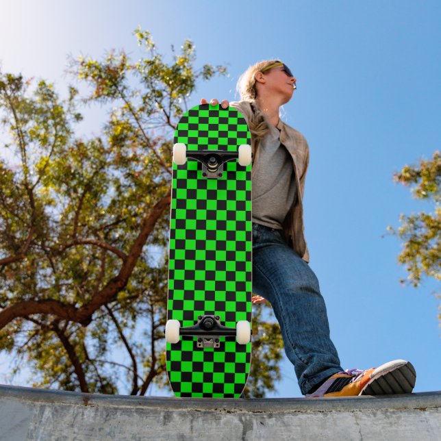 Lime Green and Black Checkered Skateboard (Outdoor 1)
