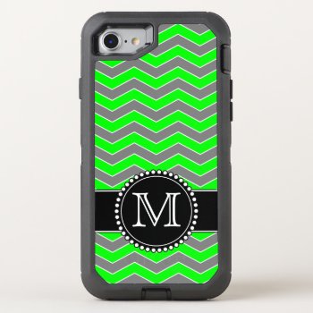 Lime Green And Black Chevron  Monogrammed Defender Otterbox Defender Iphone Se/8/7 Case by CoolestPhoneCases at Zazzle