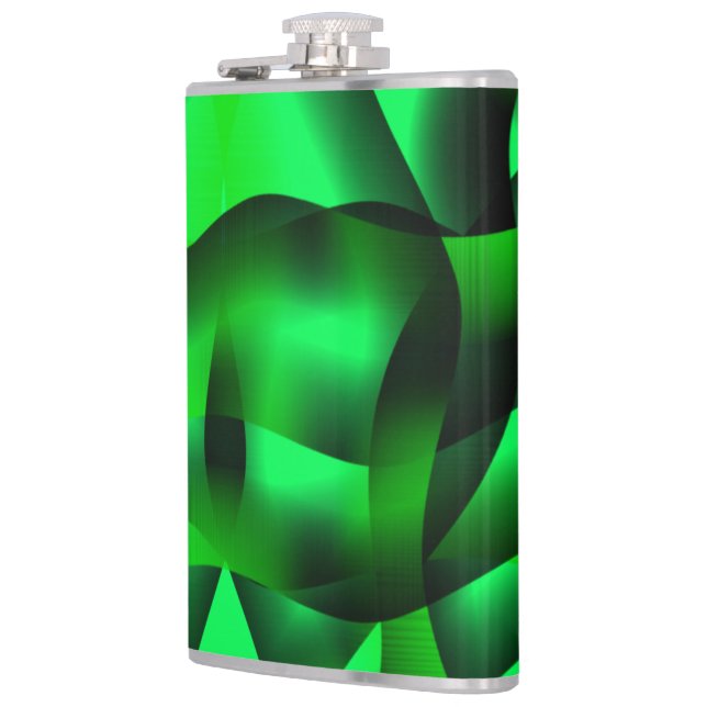 Lime green and black curling, with shadow? flask (Left)