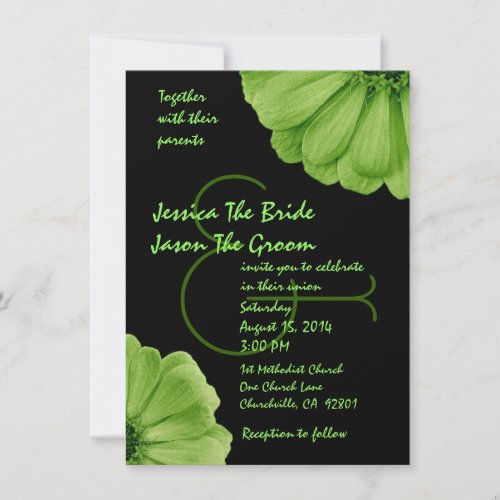 Lime Green and Black Daisies Wedding Template Invitations