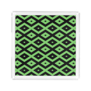 Lime green and black diamond pattern acrylic tray