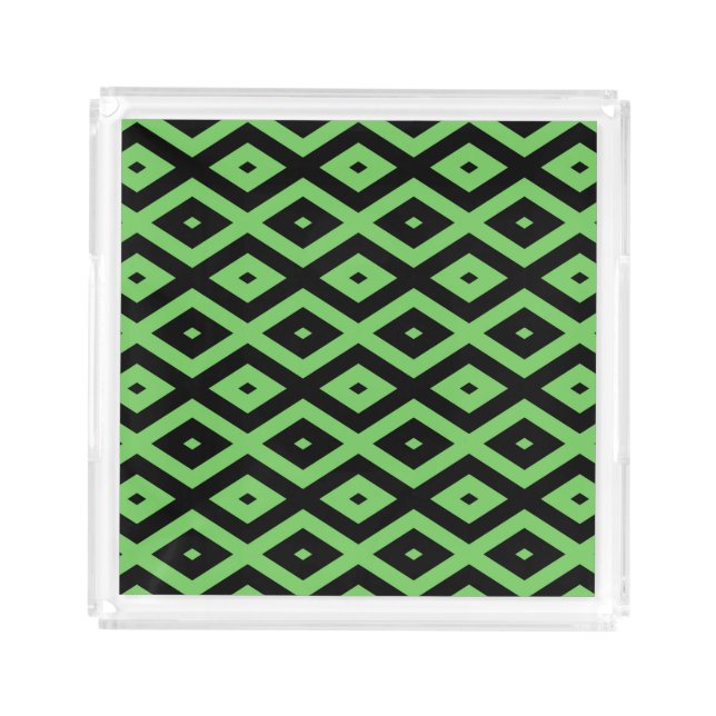 Lime green and black diamond pattern acrylic tray (Front)