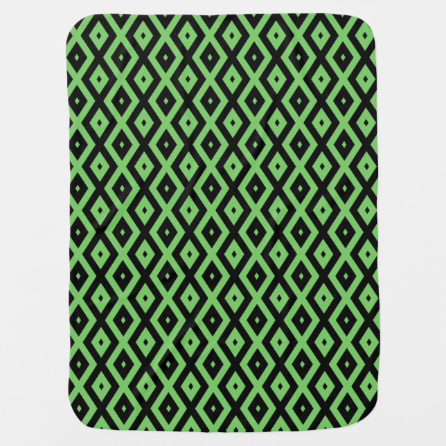 Lime green and black diamond pattern baby blanket (Front)