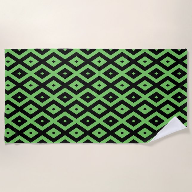 Lime green and black diamond pattern beach towel (Front)