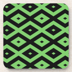 Lime green and black diamond pattern beverage coaster