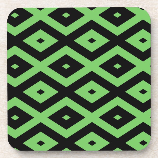Lime green and black diamond pattern beverage coaster (Front)