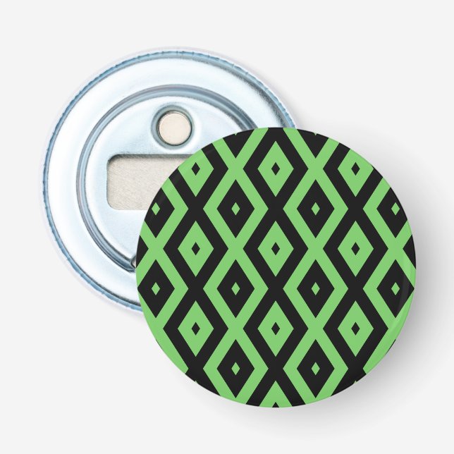 Lime green and black diamond pattern bottle opener (Front)