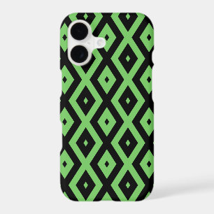 Lime green and black diamond pattern iPhone 17 case