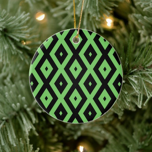 Lime green and black diamond pattern ceramic ornament (Tree)