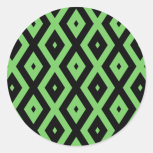 Lime green and black diamond pattern classic round sticker