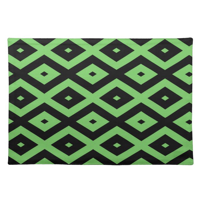 Lime green and black diamond pattern cloth placemat (Front)