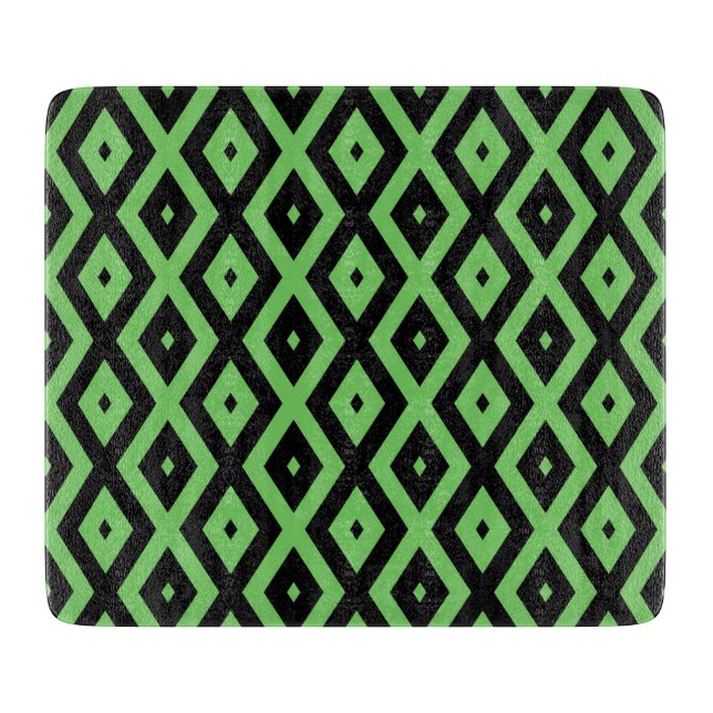 Lime green and black diamond pattern cutting board (Front)