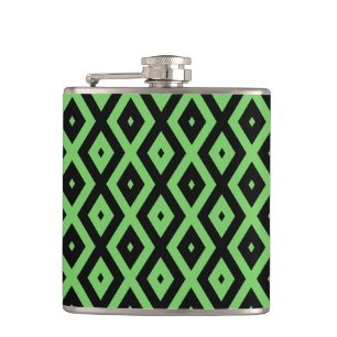 Lime green and black diamond pattern flask