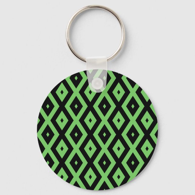 Lime green and black diamond pattern keychain (Front)