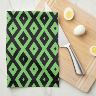 Lime green and black diamond pattern kitchen towel