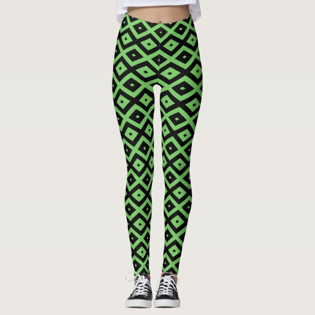 Lime green and black diamond pattern leggings (Front)