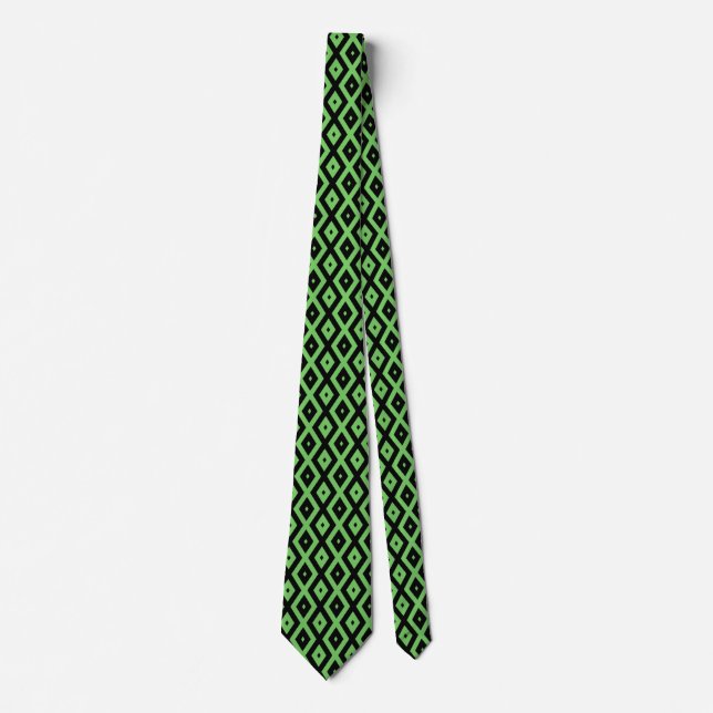 Lime green and black diamond pattern neck tie (Front)