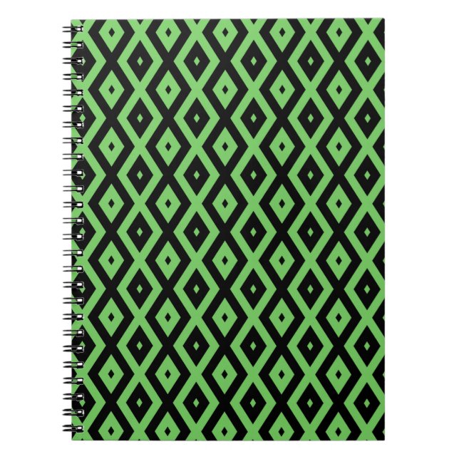 Lime green and black diamond pattern notebook (Front)
