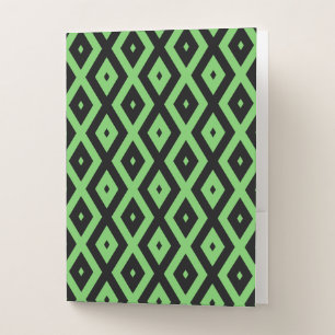 Lime green and black diamond pattern pocket folder