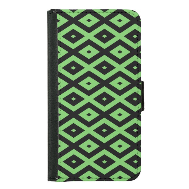 Lime green and black diamond pattern samsung galaxy wallet case (Front)