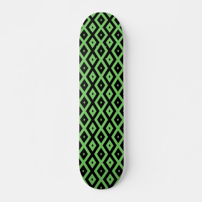 Lime green and black diamond pattern skateboard (Front)