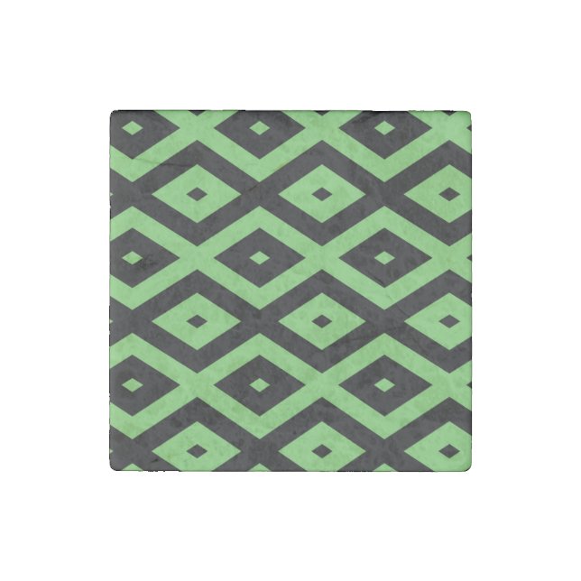 Lime green and black diamond pattern stone magnet (Front)