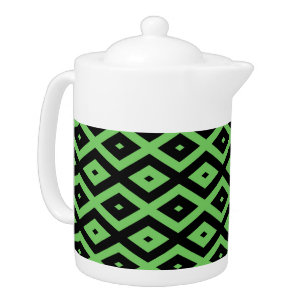 Lime green and black diamond pattern teapot