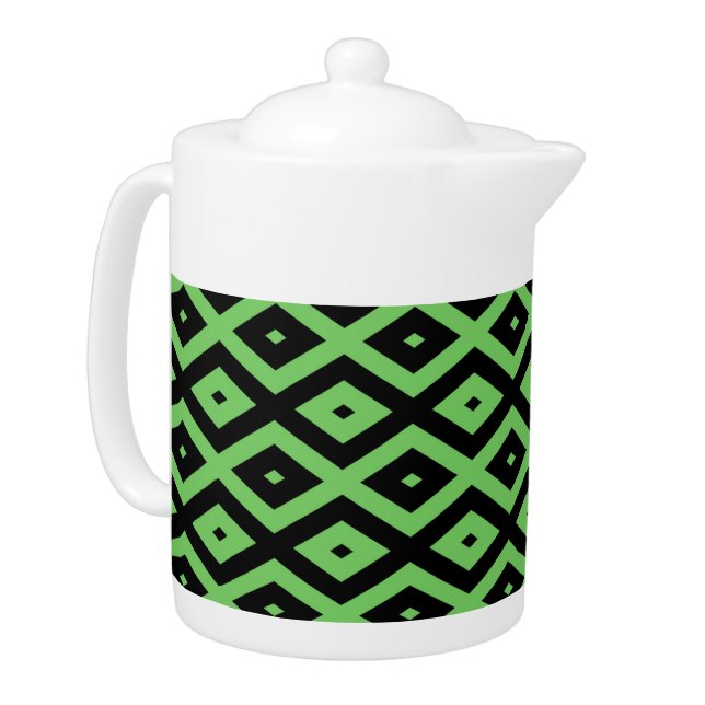 Lime green and black diamond pattern teapot (Left)