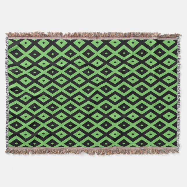 Lime green and black diamond pattern throw blanket (Front)
