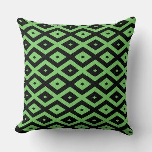 Lime green and black diamond pattern throw pillow