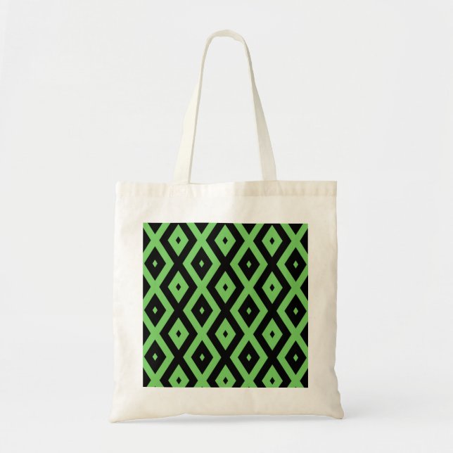 Lime green and black diamond pattern tote bag (Front)