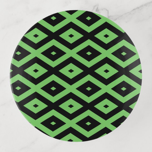 Lime green and black diamond pattern trinket tray (Front)