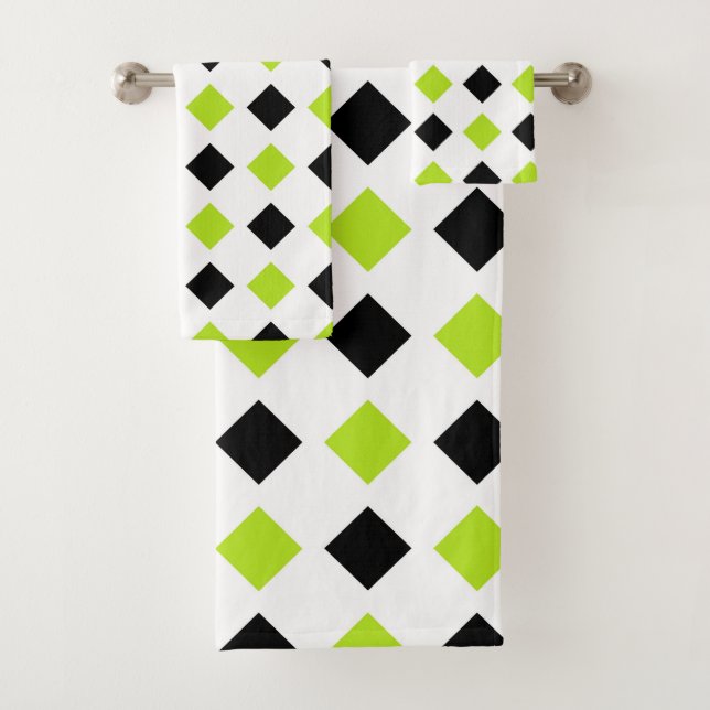 Lime Green and Black Diamonds Bath Towel Set (Insitu)