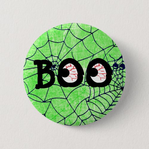 Lime Green and Black Halloween Boo Eyeballs Button